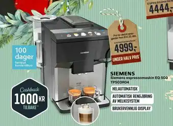 Skousen Siemens espressomaskin EQ 500 TP503R04 tilbud