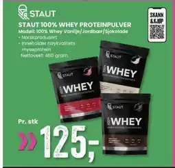 Sport Outlet STAUT 100% WHEY PROTEINPULVER Modell: 100% Whey Vanilje/Jordbær/Sjokolade tilbud