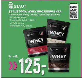Sport Outlet STAUT 100% WHEY PROTEINPULVER Modell: 100% Whey Vanilje/Jordbær/Sjokolade tilbud
