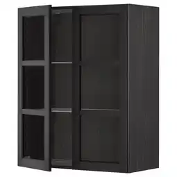 IKEA Metod Veggskap m hyller/2 vitrinedører, svart/lerhyttan svartbeiset, 80x100 cm tilbud