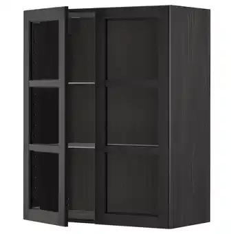IKEA Metod Veggskap m hyller/2 vitrinedører, svart/lerhyttan svartbeiset, 80x100 cm tilbud