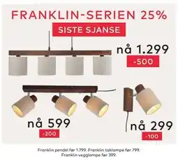 Skeidar Franklin taklampe tilbud