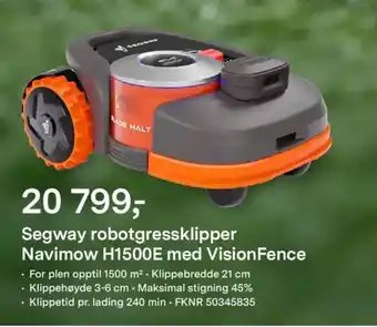 Felleskjøpet Segway robotgressklipper Navimow H1500E med Vision Fence tilbud