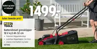 Jula MEEC TOOLS Batteridrevet gressklipper 18 V 4.0 Ah tilbud