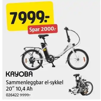 Jula KAYOBA Sammenleggbar el-sykkel 20" 10,4 Ah tilbud