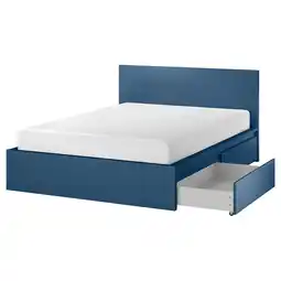 IKEA Malm Høy seng med 2 oppbevaringsbokser, blå, 160x200 cm tilbud