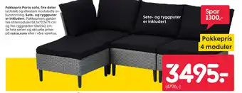Rusta Pakkepris Porto sofa, fire deler tilbud
