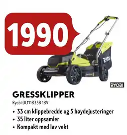Byggmakker RYOBI Gressklipper tilbud
