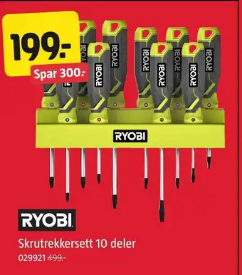 Jula RYOBI Skrutrekkersett 10 deler tilbud