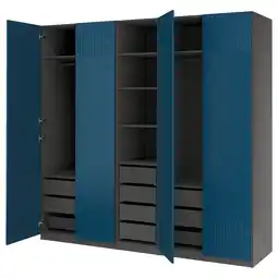 IKEA Pax / fyrudden Garderobekombinasjon, mørk grå/blå, 250x60x236 cm tilbud