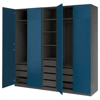IKEA Pax / fyrudden Garderobekombinasjon, mørk grå/blå, 250x60x236 cm tilbud