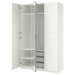 IKEA Pax / kammartorp/grimo Garderobekombinasjon, hvit speil/grå hvit, 150x60x236 cm tilbud