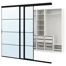 IKEA Skytta / pax Walk-in garderobe med skyvedører, svart/auli speil, 276x160x240 cm tilbud