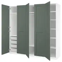 IKEA Pax / grimo Garderobekombinasjon, hvit/grågrønn, 250x60x236 cm tilbud