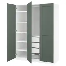 IKEA Pax / grimo Garderobekombinasjon, hvit/grågrønn, 150x60x201 cm tilbud