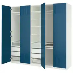 IKEA Pax / fyrudden Garderobekombinasjon, hvit/blå, 250x60x236 cm tilbud