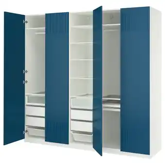 IKEA Pax / fyrudden Garderobekombinasjon, hvit/blå, 250x60x236 cm tilbud