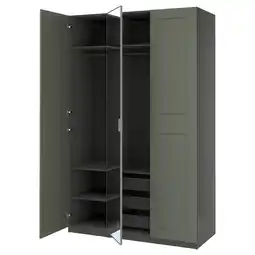 IKEA Pax / kammartorp/grimo Garderobekombinasjon, mørk grå/speil grågrønn, 150x60x236 cm tilbud