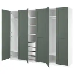 IKEA Pax / grimo Garderobekombinasjon, hvit/grågrønn, 300x60x236 cm tilbud