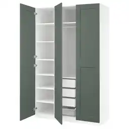 IKEA Pax / grimo Garderobekombinasjon, hvit/grågrønn, 150x60x236 cm tilbud