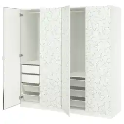 IKEA Pax / linnaberg/Åheim Garderobekombinasjon, hvit mønstret/speil, 200x66x201 cm tilbud