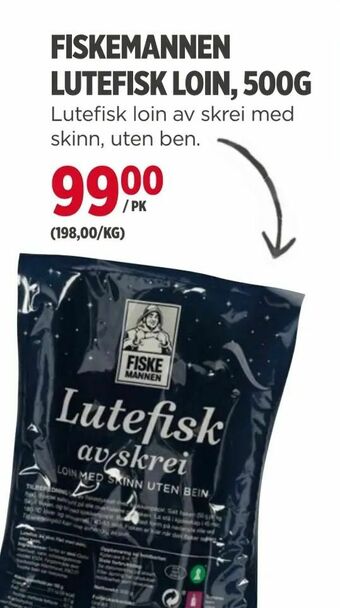 Meny Fiskemannen lutefisk loin, 500g tilbud