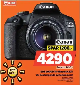 POWER Canon eos 2000d 18-55mm dc kit vår bestselgende systemkamera! tilbud