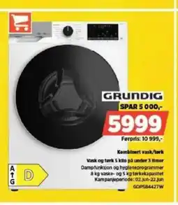 POWER GRUNDIG Kombinert vask/tork Vask og tork 5 kilo på under 3 timer tilbud