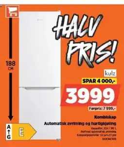 POWER Kulz kombiskap Automatisk avriming og hurtigkjøling tilbud