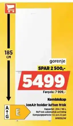 POWER gorenje Kombiskap lonAir holder luften frisk tilbud