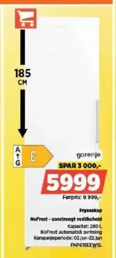 POWER Gorenje fryseskap nofrost - uanstrengt vedlikehold tilbud