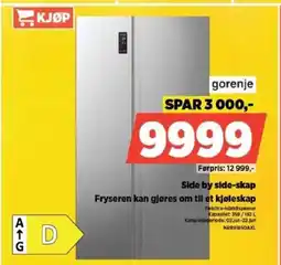 POWER Gorenje side by side-skap fryseren kan gjøres om til et kjøleskap tilbud