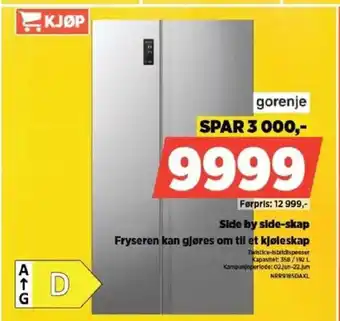 POWER Gorenje side by side-skap fryseren kan gjøres om til et kjøleskap tilbud