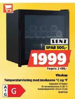 POWER SENZ Vinskap Temperaturvisning med modusene °C og °F tilbud