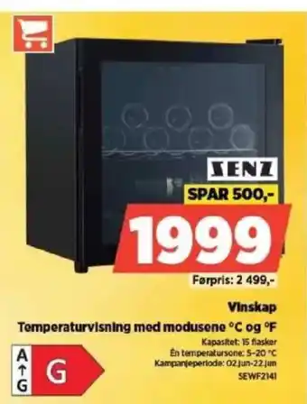 POWER SENZ Vinskap Temperaturvisning med modusene °C og °F tilbud