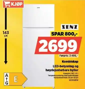 POWER ZENZ Kombiskap LED-belysning og høydejusterbare hyller tilbud