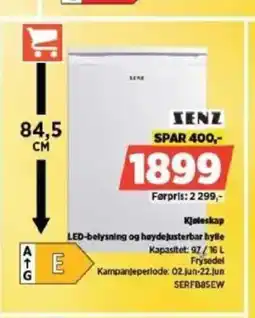 POWER ZENZ Kjoleskap Led-Belysning og Hoydejusterbar Hylle tilbud