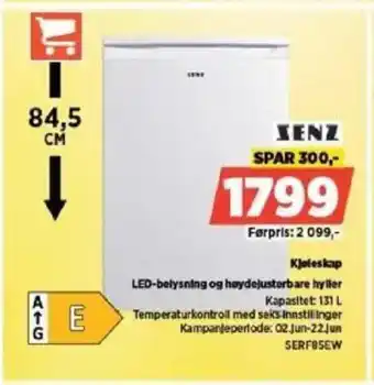 POWER Zenz JKjoleskap LED-belysning og høydejusterbare hyller tilbud