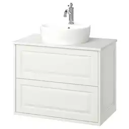 IKEA TÄnnforsen / tÖrnviken Servantskap m skuffer/servant/kran, hvit/hvit marmormønstret, 82x49x79 cm tilbud