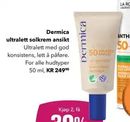 Apotek 1 Dermica ultralett solkrem ansikt tilbud