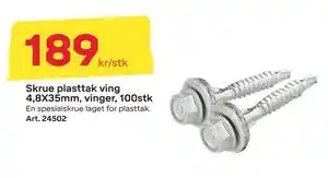 Byggmax Skrue plasttak ving 4,8X35mm, vinger, 100stk tilbud