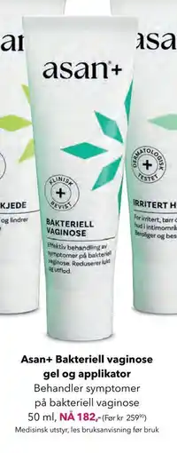 Apotek 1 Asan+ Bakteriell vaginose gel og applikator tilbud
