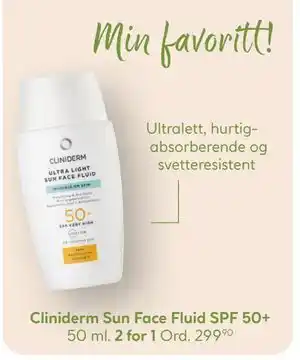 Vitusapotek Cliniderm Sun Face Fluid SPF 50+ tilbud