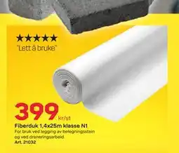 Byggmax Fiberduk 1,4x25m klasse N1 tilbud