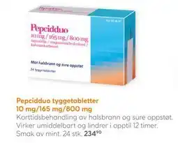 Vitusapotek Pepcidduo tyggetabletter 10 mg/165 mg/800 mg tilbud