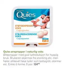 Vitusapotek Quies ørepropper i naturlig voks tilbud