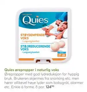 Vitusapotek Quies ørepropper i naturlig voks tilbud
