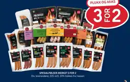 Rema 1000 Spesialpølser merket 3 for 2 tilbud