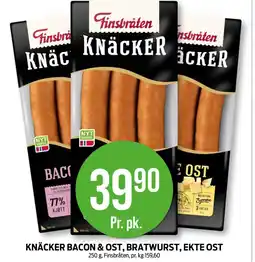 Kiwi FINSBRÅTEN Knäcker bacon & ost, bratwurst, ekte ost tilbud