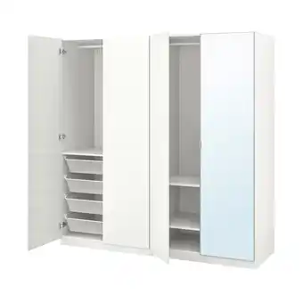 IKEA Pax / fardal/Åheim Garderobekombinasjon, hvit høyglans/hvit speil, 200x60x201 cm tilbud